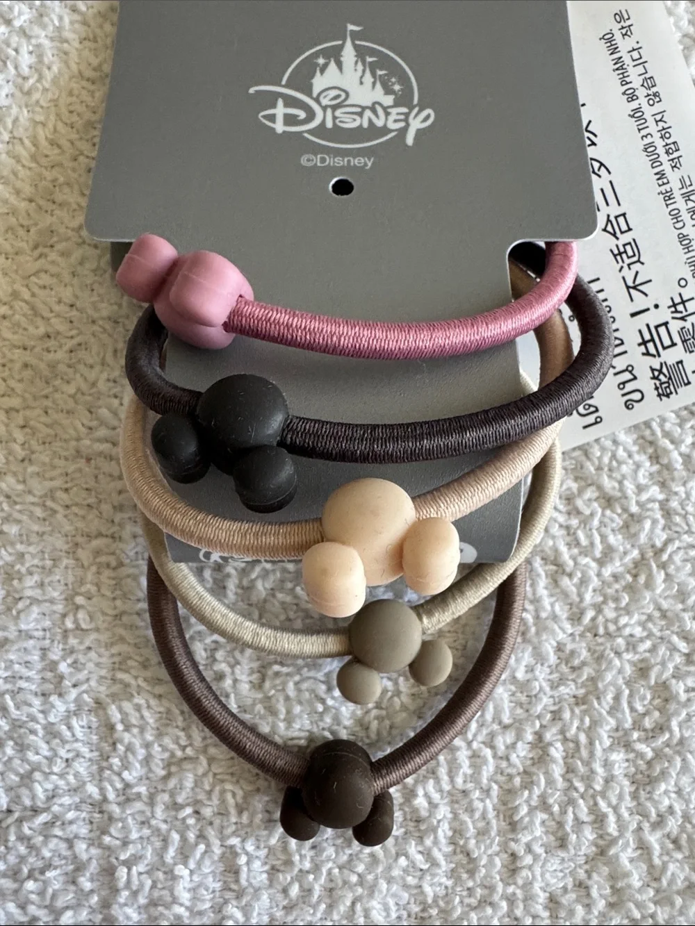 Disney Mickey & Minnie Hair Tie Set - Pink, Black, Brown, Tan
